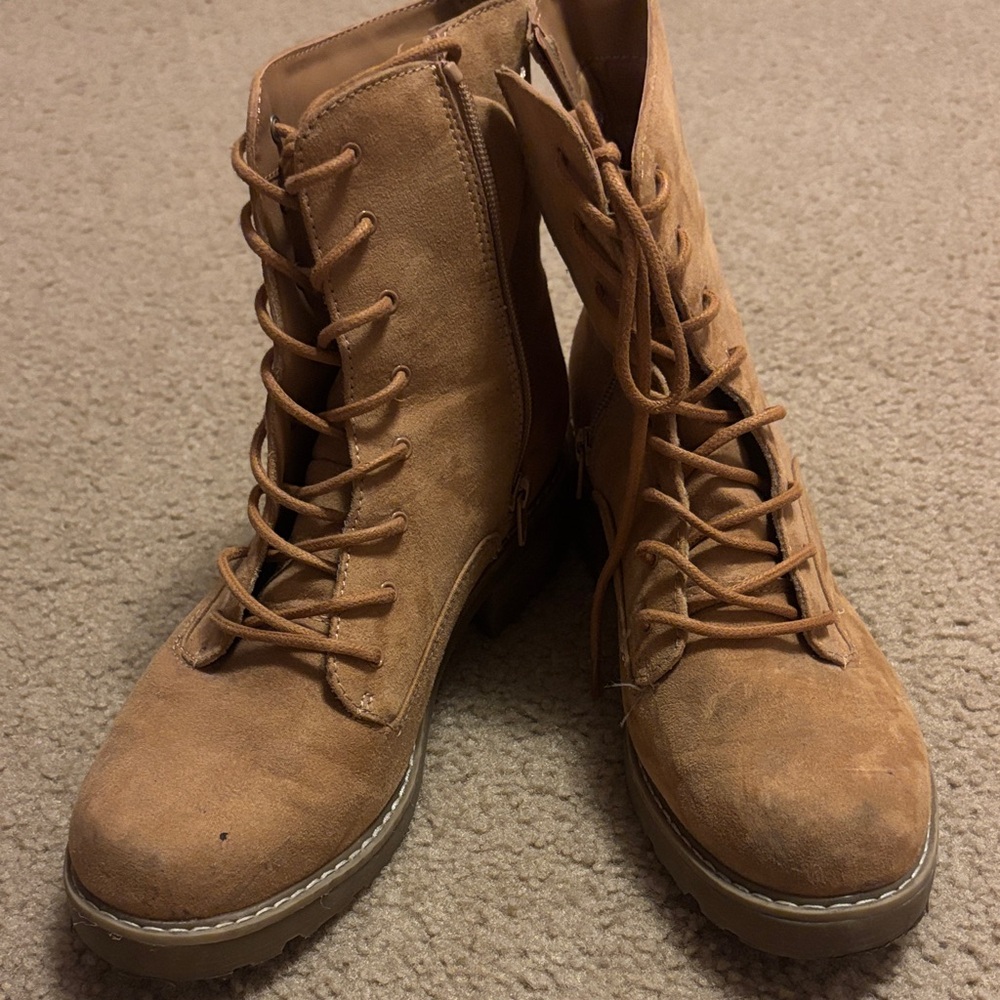Women's Tan Lace-Up Boots